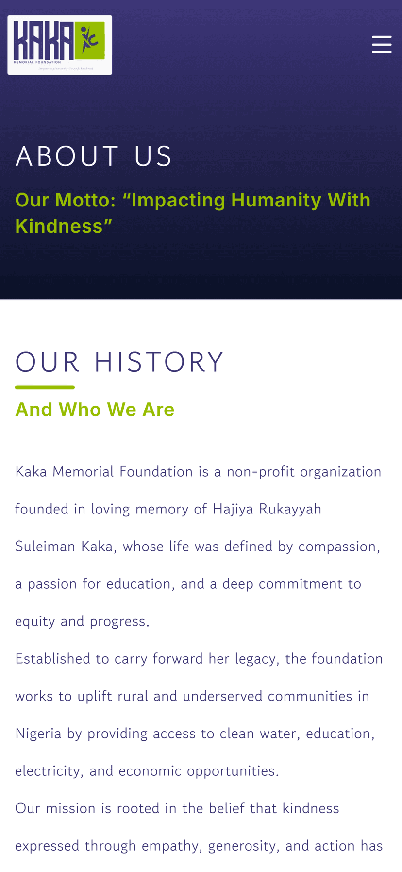 Kaka Memorial Foundation mobile view