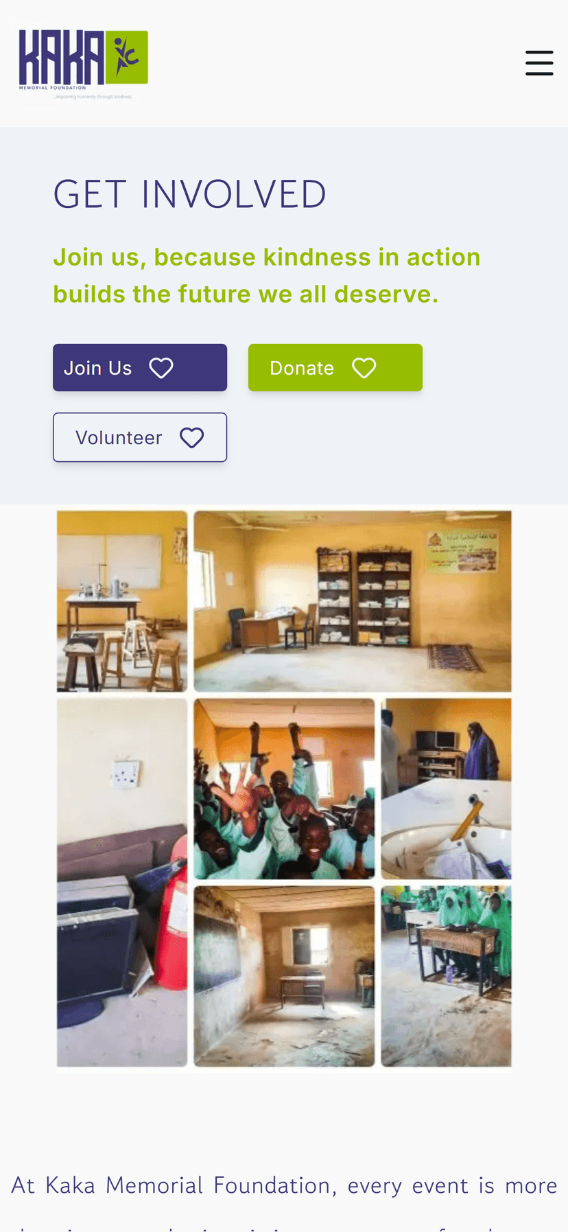Kaka Memorial Foundation mobile view